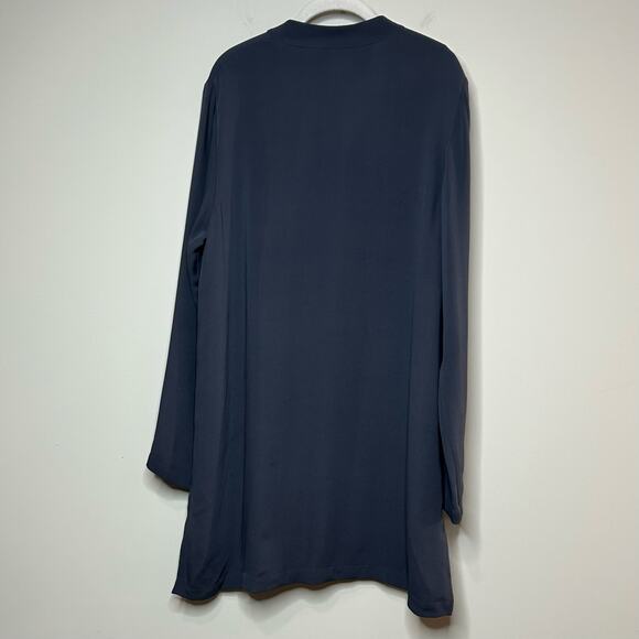 Eileen Fisher 100% Silk Gray Tunic Shirt Size M Mandarin Collar Knot Buttons - Picture 7 of 10